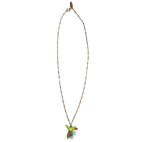 Lenora Dame Anthropologie Green Bird Gold Tone Necklace - Picture 2 of 5